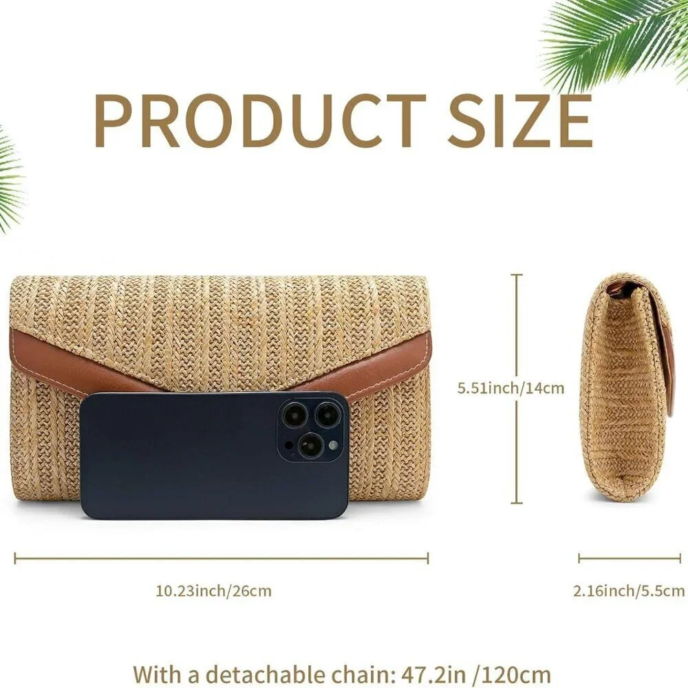 Straw Clutch Purse for Women Faux Straw Summer Beach Evening Shoulder Bag
